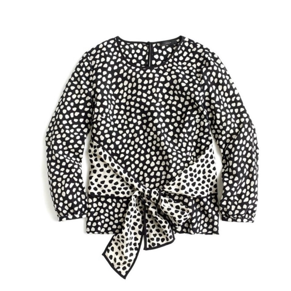 J.Crew Pebble Print silk Tie Blouse 10